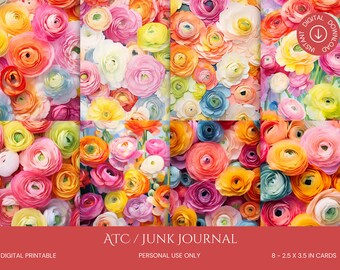 Floral ATC Cards for Junk Journals, Colorful Ephemera (Digital Download)