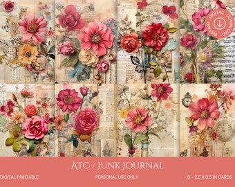 Floral ATC Cards for Junk Journals, Ephemera (Digital Download)
