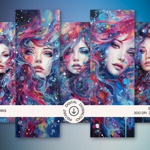 Printable Bookmarks 2x6 || Goddess of Flowers Blumine Watercolor Magical Bright Colors