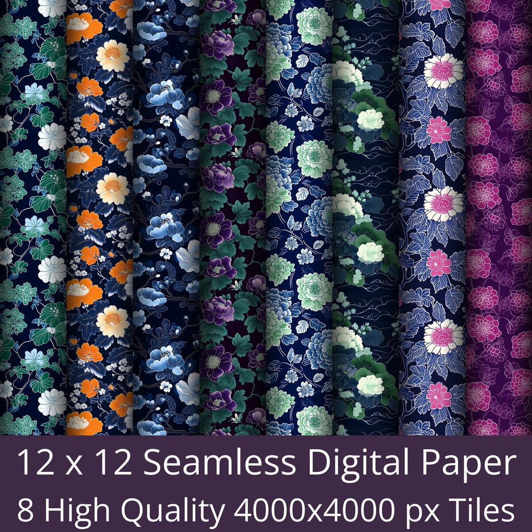 Japanese Floral Seamless Pattern - Digital Download for Printable Paper ...