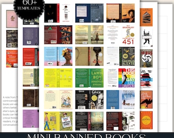 Miniature Books || Printable 1:12  .5"x.75" Set of 60+ Banned Books Dollhouse Mini Books Tiny Books Junk Journal Kit Anxiety Bookshelf