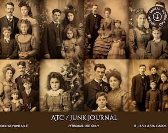 Tarjetas ATC de retrato familiar vintage para diarios basura (descarga digital)