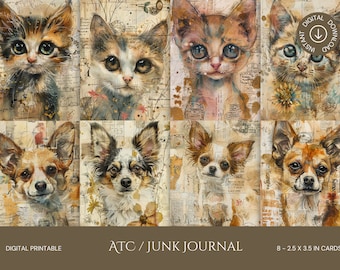 Vintage Cats and Dogs ATC Cards: Ephemera Junk Journal (Digital Download)