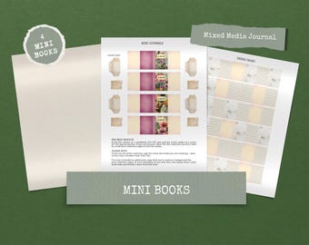 May include: Printable digital download for creating four mini journals. The design features a floral pattern with pink, white, and green colors. The download includes instructions for assembly and a printable sheet of inner pages with a floral pattern.