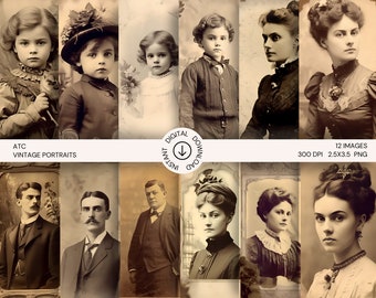 Descarga digital de retratos vintage de ATC: efímeras para revistas basura