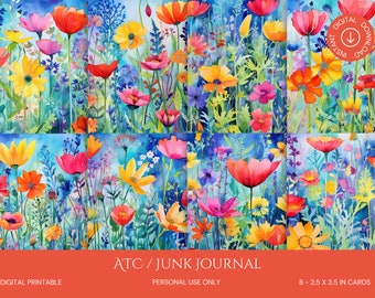 Floral ATC Cards for Junk Journals, Scrapbooking (Digital Download)