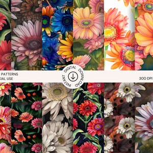 Floral Seamless Pattern - Gerber Daisies: Digital Papers for Instant Download, Commercial License