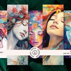 Printable Bookmarks 2x6 || Watercolor Beautiful Woman