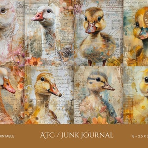 Vintage Charme Ente, Ente, Gans Ephemera druckbare ATC Junk Journal Karten: Digitaler Download von druckbaren Scrapbooking