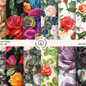 Floral Seamless Pattern - Roses: Digital Papers for Instant Download, Commercial License