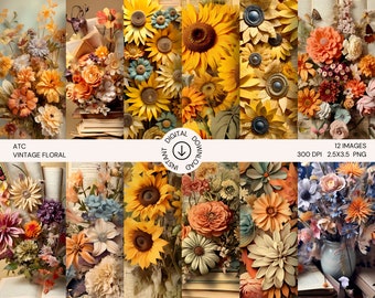 Vintage Floral ATC Cards for Junk Journals, Ephemera (Digital Download)