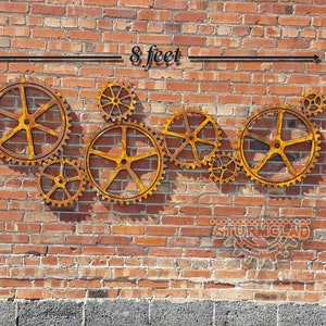 Grande conjunto de engrenagens de madeira, engrenagens de ferro falso, roda dentada, polia, materiais de arte industrial steampunk, engrenagens para pendurar na parede, ornamentos de parede