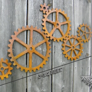Conjunto de engrenagens de madeira grandes, engrenagens de imitação de ferro, roda dentada, polia, materiais de arte industrial steampunk, engrenagens para pendurar na parede, ornamentos de parede