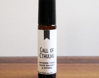 CALL OF CTHULHU / Oakmoss Sage Black Sea Salt & Cypress / Book Inspired / Classic Literature Science Fiction Horror / Roll-On Perfume Oil