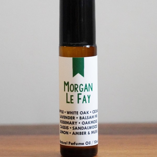 MORGAN LE FAY / Apple Oak Cedar Plum Lavender Balsam Rosemary Oakmoss Sandalwood Rosewood Amber Musk / Book Inspired / Roll-On Perfume Oil