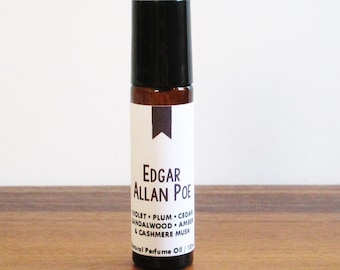 EDGAR ALLAN POE / Violet Plum Cedar Sandalwood Amber & Cashmere Musk / Book Inspired / Victorian Horror Collection / Roll-On Perfume Oil