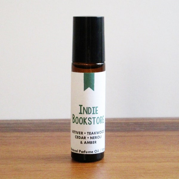 INDIE BOOKSTORE / Vetiver Teakwood Cedar Neroli & Amber / Book Inspired / Bookstore Collection / Roll-On Perfume Oil