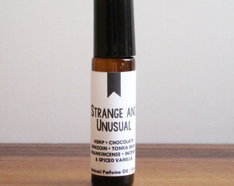 STRANGE and UNUSUAL / Hemp Chocolate Benzoin Tonka Bean Frankincense Incense & Spiced Vanilla / TV Movie Inspired / Roll-On Perfume Oil