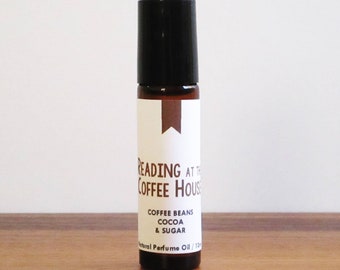 READING at the COFFEE HOUSE / Coffee Beans Cocoa & Sugar / Book Inspired / Library Bookstore Bookworm Cafe / Roll-On Perfume Oil