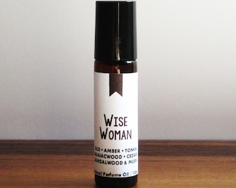 WISE WOMAN / Oud Amber Tonka Guaiacwood Cedar Sandalwood & Musk / Book Inspired / Mythology / Roll-On Perfume Oil