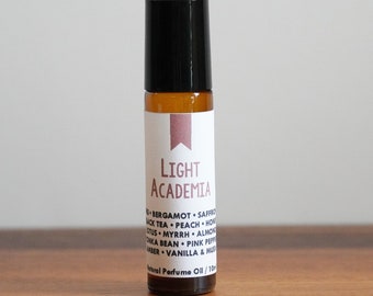 LIGHT ACADEMIA / Fig Bergamot Saffron Black Tea Peach Honey Myrrh Almond Tonka Amber Vanilla Musk / Book Inspired / Roll-On Perfume Oil