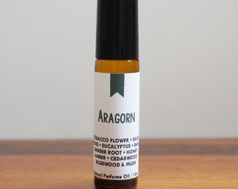 ARAGORN / Tobacco Flower Sage Moss Eucalyptus Basil Ginger Root Honey Cedar Rosewood Musk / Book Inspired / Tolkien / Roll-On Perfume Oil