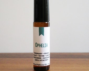 OPHELIA / Rosemary Fennel Violet Thyme Lemon Coriander Cucumber Lime Hyacinth / Book Inspired / Shakespeare / Roll-On Perfume Oil