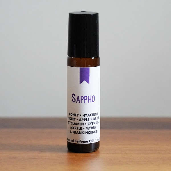 SAPPHO / Honey Hyacinth Violet Apple Orris Cyclamen Cypress Myrtle Myrrh Frankincense / Book Inspired / Poetry / Roll-On Perfume Oil