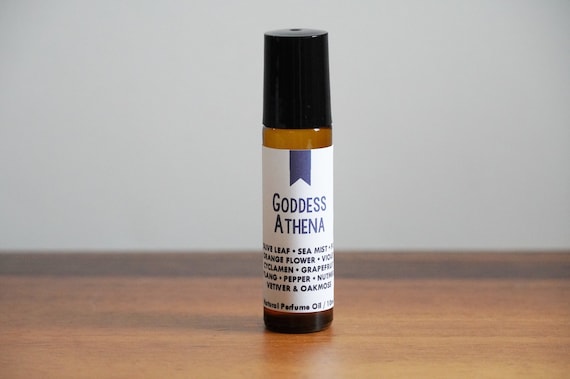 GODDESS ATHENA / Olive Leaf Sea Mist Fig Orange Flower Violet Grapefruit Ylang Vetiver Oakmoss / Greek Mythology / Roll-On Perfume Oil