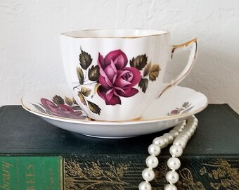 Vintage Teacup & Saucer with Rose Design by Royal London - Made in England - 1960s