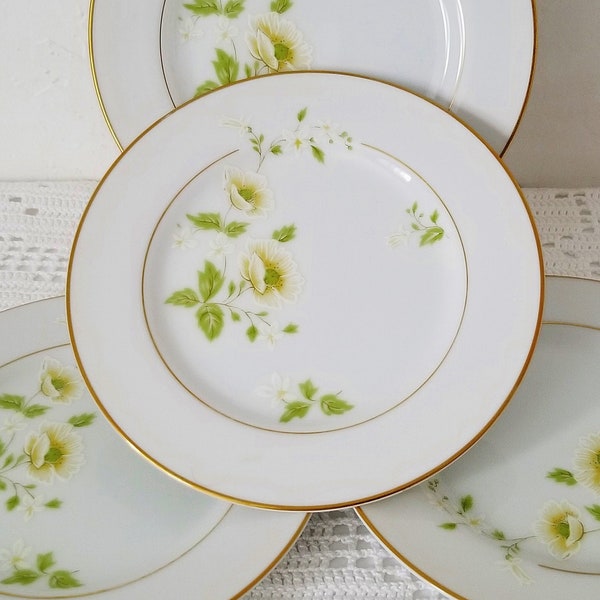 Bread & Butter Plates with Floral Pattern - Set of 4 Summertime Plates by Fashion Manor - Small Plates with White and Yellow Flower Design