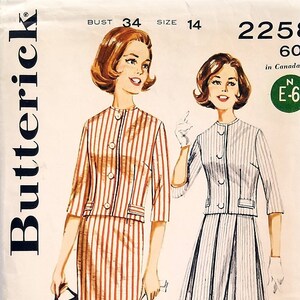 Mid-Century Jacket and Skirt Sewing Pattern - Size 14/Bust 34" - Butterick 2258 Cut & Complete - 1960s Aesthetic
