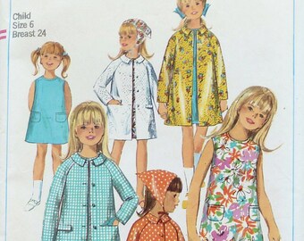 Girl's Dress, Coat and Scarf Sewing Pattern Size 6 / Chest 24" -Simplicity 6943 Cut & Complete -Mid-Century Girl's Fashion - 1960s Aesthetic