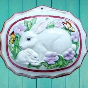 Rabbit Porcelain Mold from the &quot;Le Cordon Bleu&quot; Collection by The Franklin Mint -Decorative Bunny Mother & Baby Wall Mold -Rabbit Lover Gift