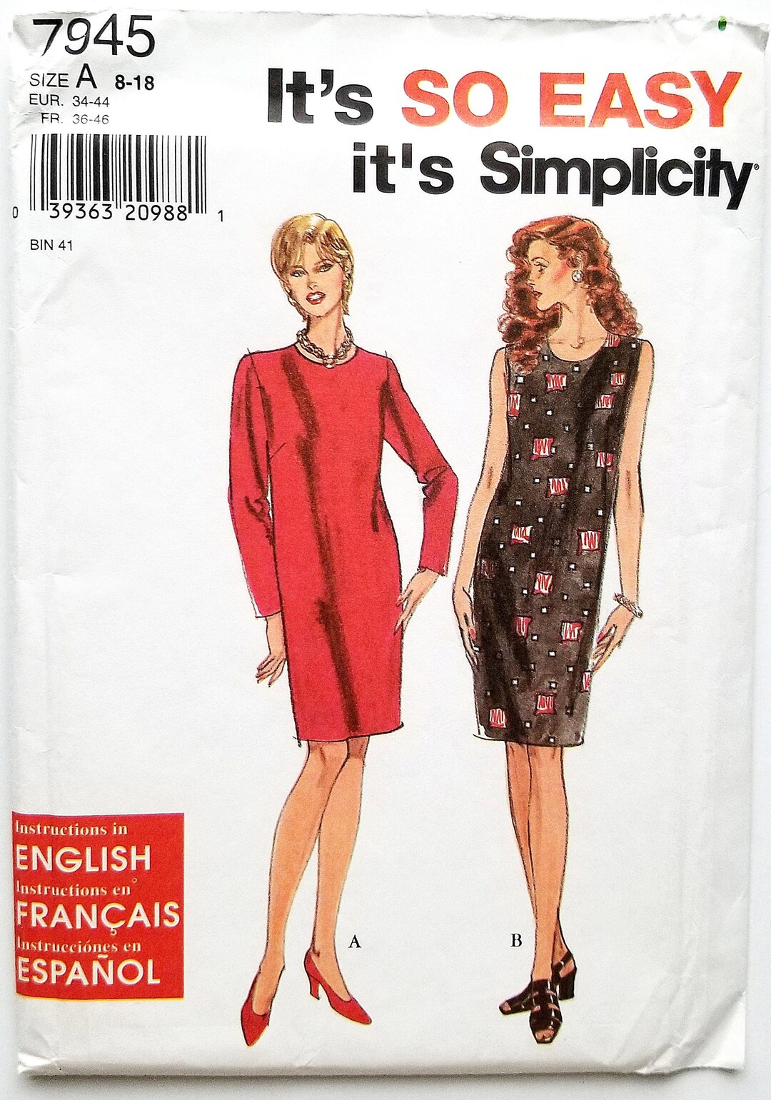Shift Dress Sewing Pattern - Simplicity 7945 Uncut - Sizes 8 to 18 ...