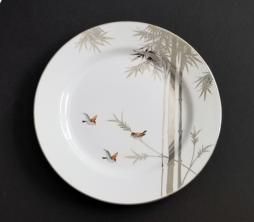 Japanese Dinner Plates With Bamboo and Bird Design by Kutani Etsy