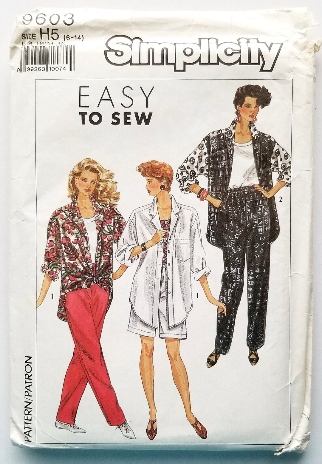 1990s Shirt & Pants Sewing Pattern - Sizes 6 to 14 or Bust 30.5
