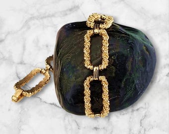 Vintage Crown Trifari Gold-Tone Bracelet with Textured Links - Mid-Century