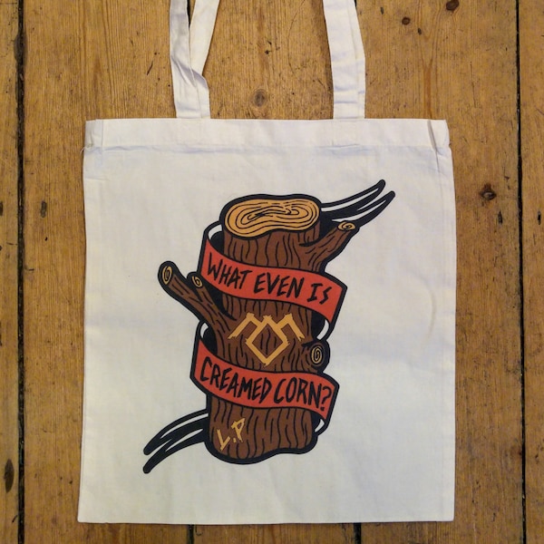 Log lady 'What even is creamed corn?' twin peaks tote bag