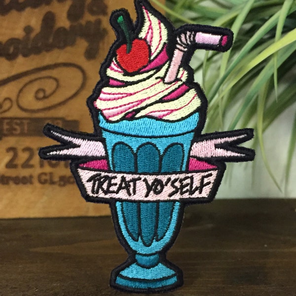 Funny gift treat yo'self milkshake patch iron-on embroidery gift garment decoration craft