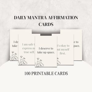Baralho de cartas de afirmação de autocuidado para impressão | 100 mantras positivos | Download digital