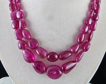 A+ 2 Line 465 Carats Top Natural Pink TOURMALINE RUBELLITE Tumble Beads Necklace