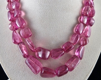 Certified Natural Pink Tourmaline Beads Tumble 2 L 908 Ct Big Gemstone Necklace