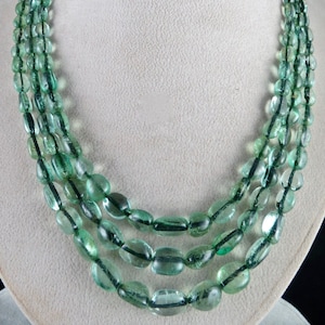 Certified Natural Emerald Necklace – 396 Carats, Long Beads, Authentic Estate Jewelry