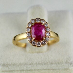 Classic 1.55 Cts Natural Heated Ruby Oval DIAMOND Cut Ladies RING In 18K GOLD