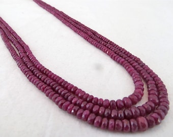 Mejor trato... 3 línea rubí sin calefacción Natural 225Carats facetas ronda cuentas de collar con cordón de seda