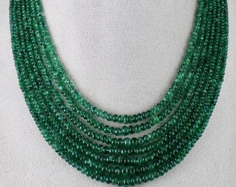 Natural Zambian EMERALD Round BEADS 7 Line 495 Carats Gemstone Party NECKLACE