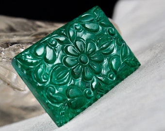 Rare Natural Zambian EMERALD Carved Rectangle 76.67 Cts Flat GEMSTONE Designing Pendant