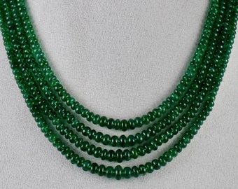 Certified Natural Certified Zambian EMERALD Beads Round 4 L 334 Carats Gemstone NECKLACE