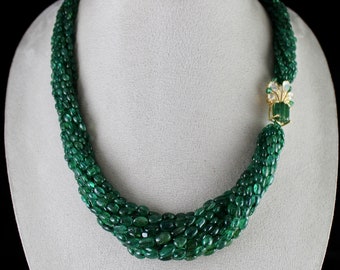 Vintage Natural Emerald Beaded Studded With Diamond 18k Gold Important Necklace